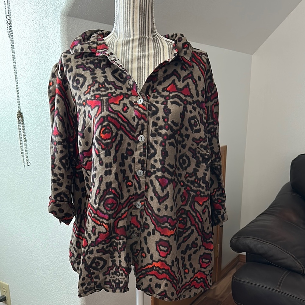 East 5th Women's Blouse - Red and Brown Pattern